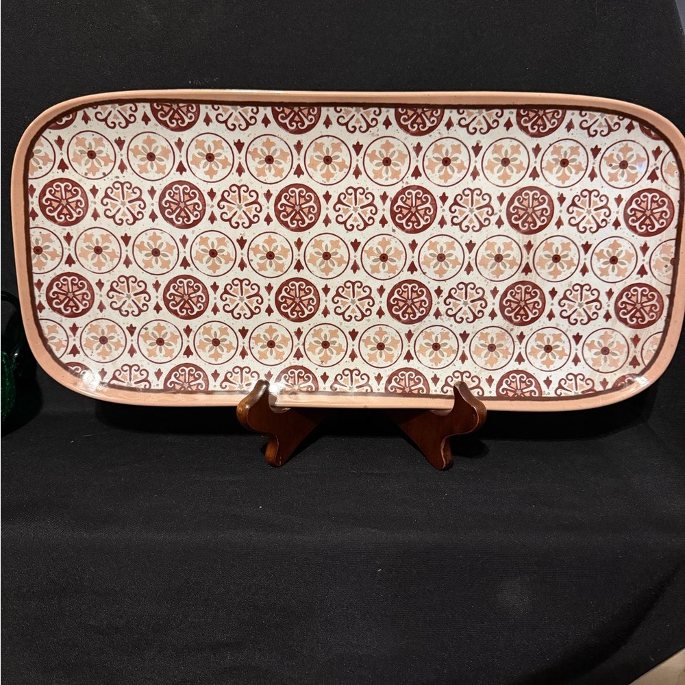 Food Network Melamine Serving Platter with Red and Cream Pattern